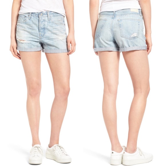 Ag Adriano Goldschmied Pants - AG Alex High Rise Cuffed Denim Shorts
